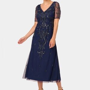 NWT Papell Studio Blue Beaded Sleeve Ankle Dress Size 10